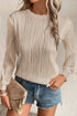 Textured Wavy Round Neck Long Sleeve Top